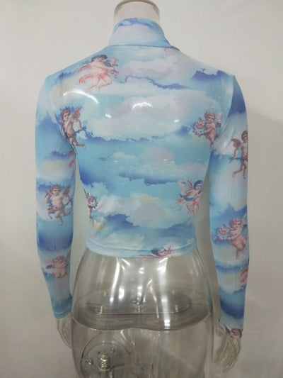 Blusa Térmica Invierno Mujer Cuello Alto Manga Larga con Estampado Cartoon - Image 7