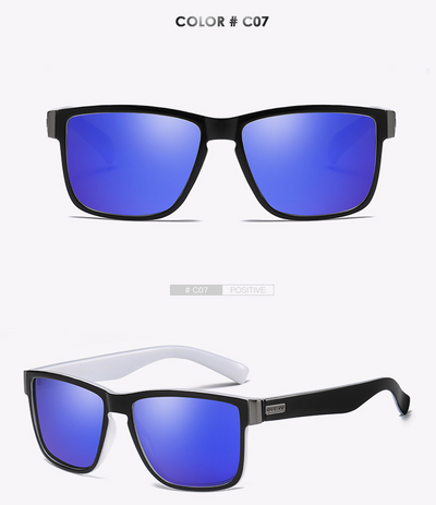 Black DUBERY polarized sunglasses with rectangular frames and dark lenses, shown from front and top-down angles. - Image 8