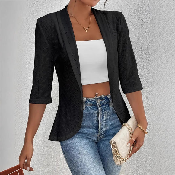 Abrigo Chal Casual Manga Corta Mujer Tela Ligera Color Sólido