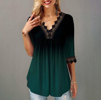 Playera Femenina con Panel de Encaje y Mangas Tres Cuartos - Image 12