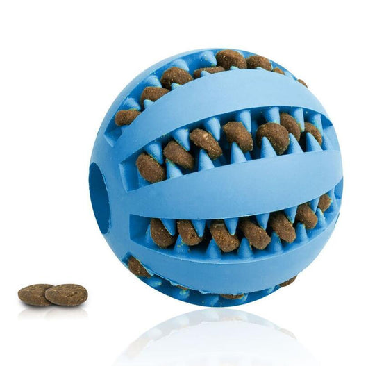 Teal rubber slow feeder dog toy ball with internal spikes for teeth cleaning and treat dispensing, 7cm size. - Image 15