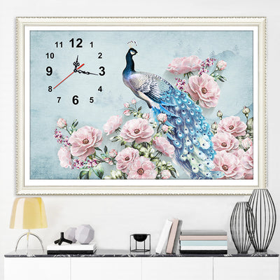 Reloj de Diamantes Completos con Cristal de Pavo Real y Bordado de Perlas