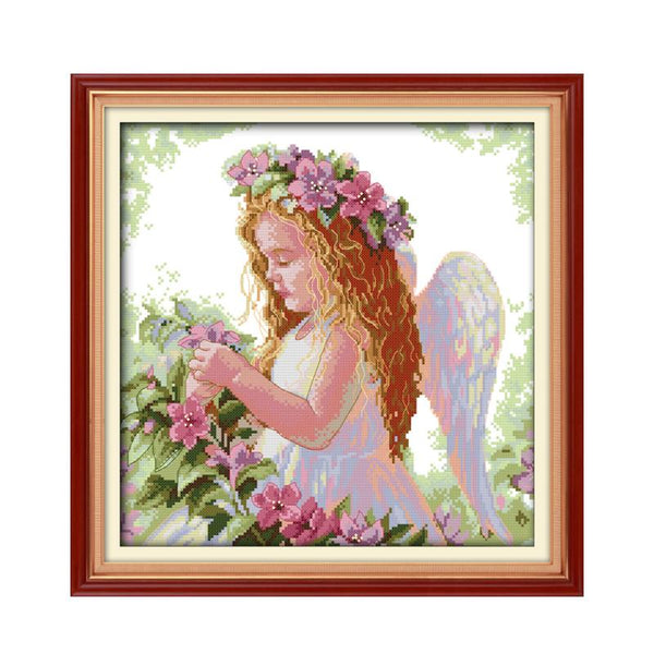 Kit de Punto de Cruz Angelical con Alas - Diseño Niña Adorable