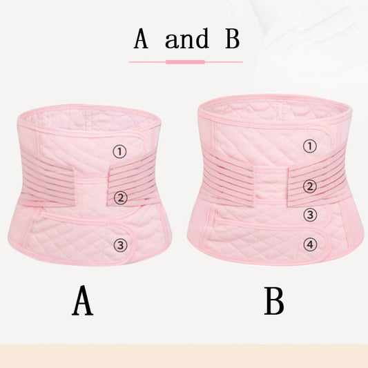 Pink adjustable postpartum abdominal band with quilted panels and a smaller matching elastic band. - Image 2