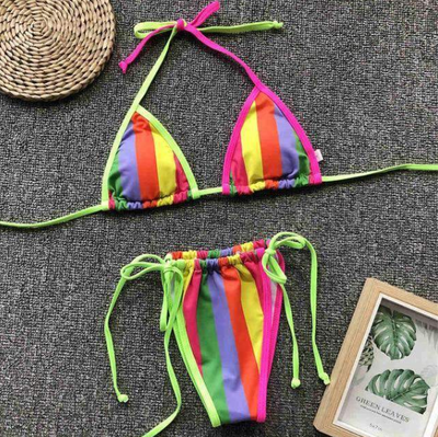 Bikini Halter con Costuras de Colores Caramelo - Image 2