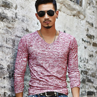 Camiseta Manga Larga Hombre Ajustada Cuello Redondo Primavera Otoño - Image 4