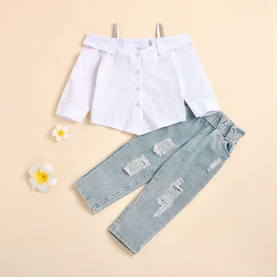 Conjunto Asimétrico: Blusa de Algodón con Hombro Descubierto y Jeans Rotos - Image 15