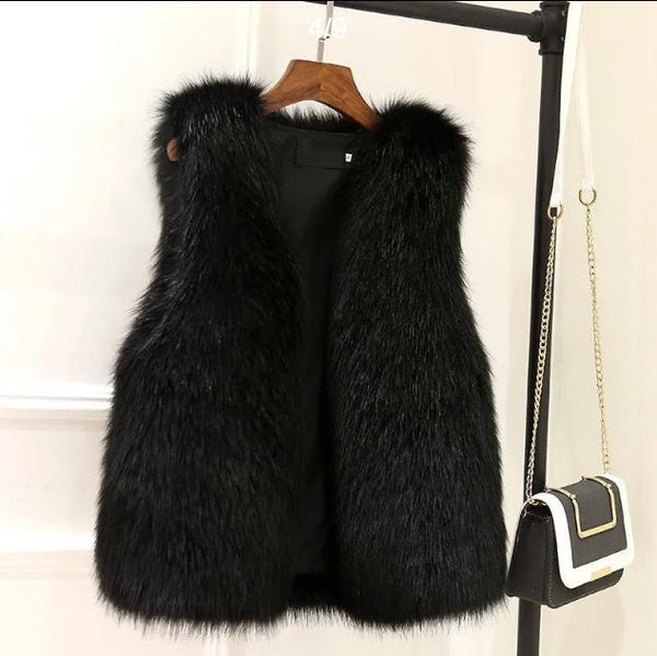 Chaleco de Lana Gruesa Estilo Visón Imitado - Conjunto Coordinado