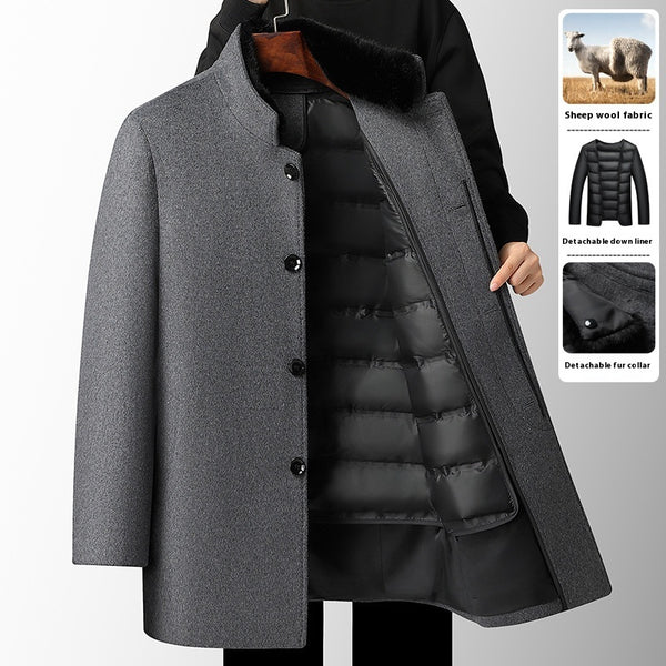 Sobretodo de Lana para Hombre con Forro de Plumas Desmontable
