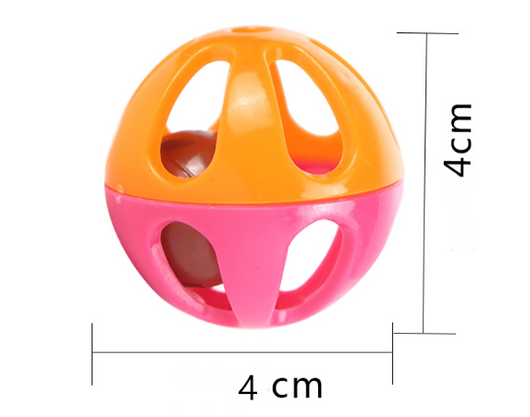 Orange and pink plastic bell toy ball for cats, with a kitten peeking from behind. Other color variations shown below. - Image 6