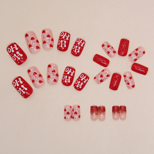 Uñas Postizas Navideñas con Brillo Rojo y Detalles de Amor - Image 4