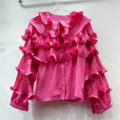 Blusa Elegante Coreana con Mangas Voluminosas y Diseño Fruncido - Image 6
