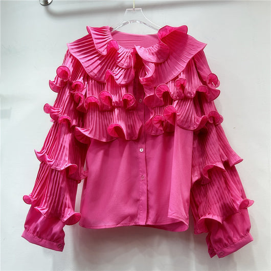 Blusa Elegante Coreana con Mangas Voluminosas y Diseño Fruncido - Image 6