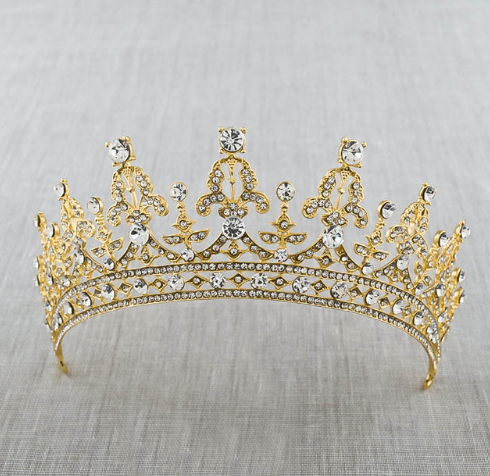 Corona Tiara Nupcial de Cristal Barroco Lujo con Acabado Oro Claro - Image 8