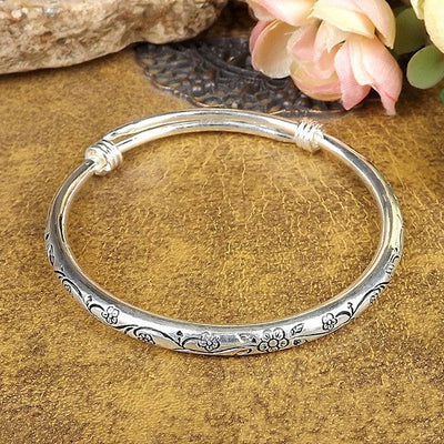 Pulsera de Plata Tibetana Maciza Tallada a Mano - Image 3