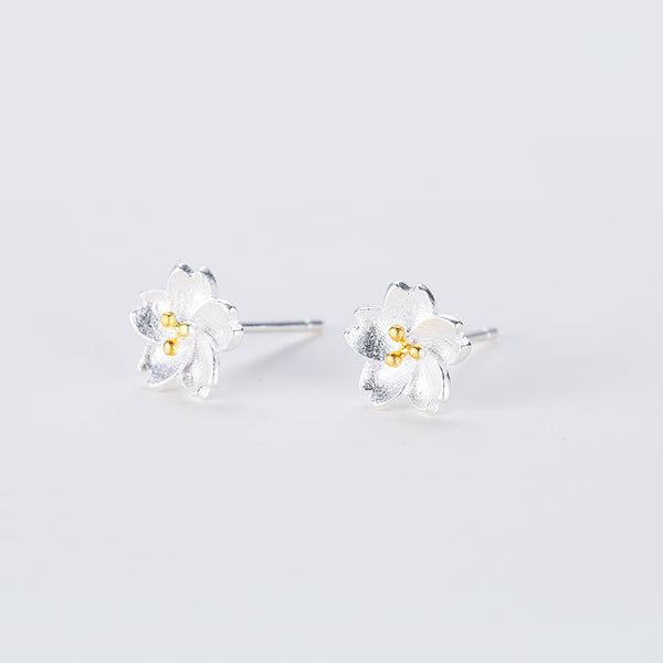 Aretes de Plata 925 Flor de Cerezo Elaborados a Mano