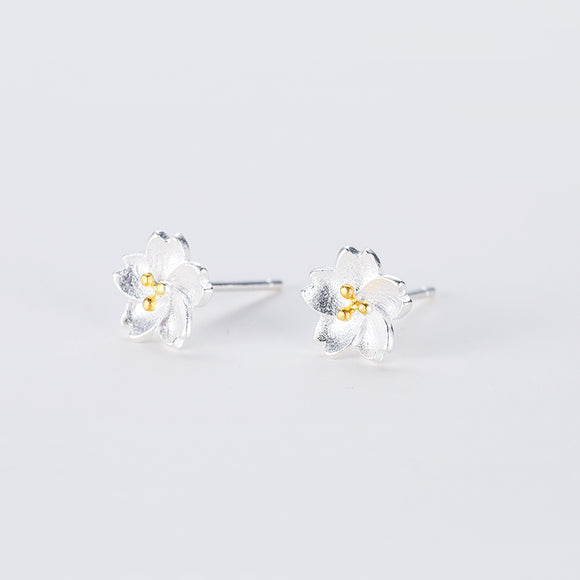 Aretes de Plata 925 Flor de Cerezo Elaborados a Mano