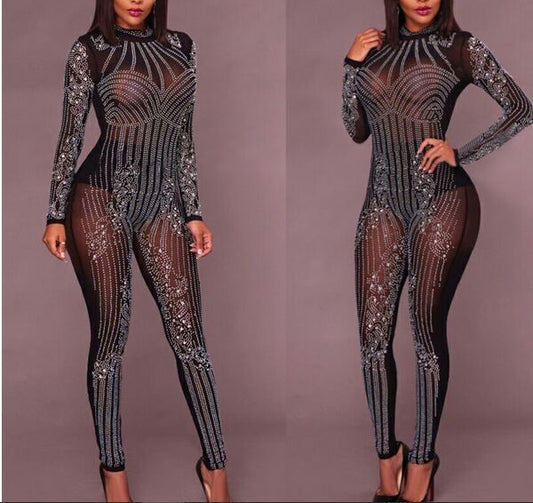 Jumpsuit de Malla Manga Larga Cuello Redondo