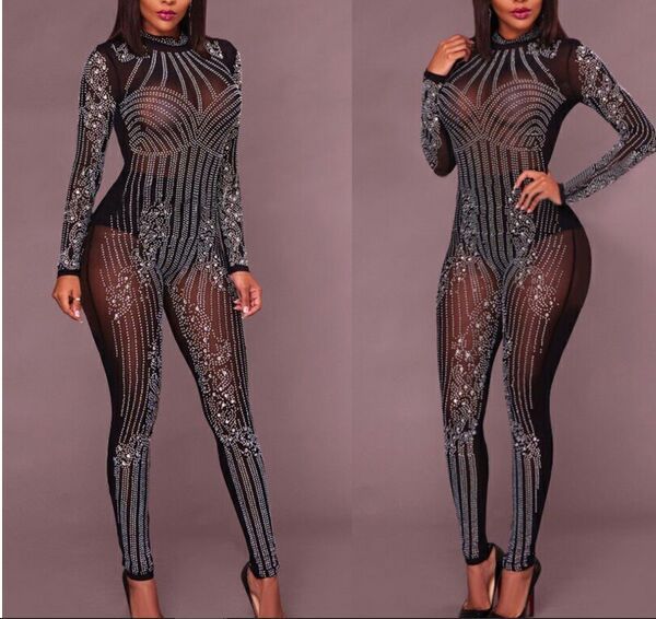 Jumpsuit de Malla Manga Larga Cuello Redondo