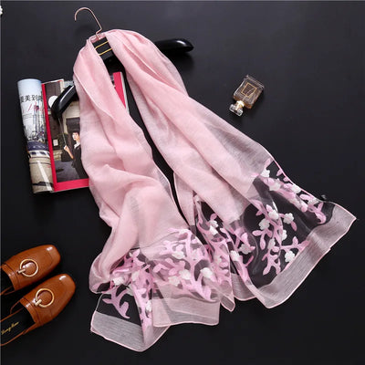 Pañuelo de Seda con Bordado Hueco para Mujer - Estola Ligera Primavera Verano - Image 6