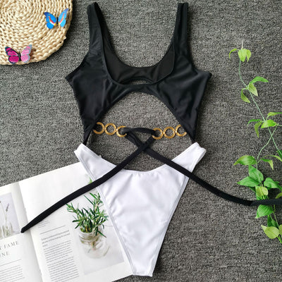 Traje de baño metalizado con lazo y costuras decorativas - Image 6