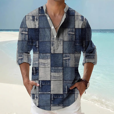 Camisa Hawaiana de Lino Bambú Digital Casual Manga Larga - Image 2