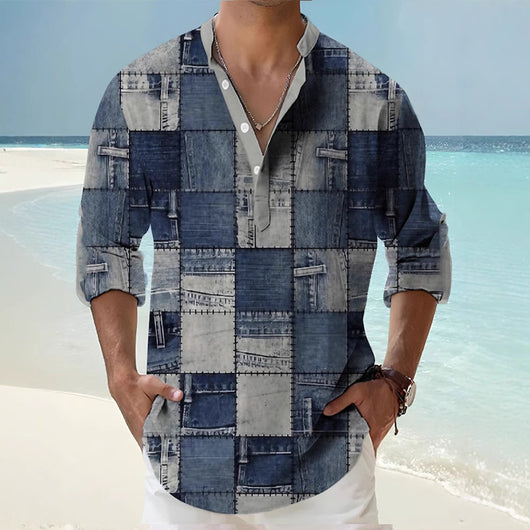 Camisa Hawaiana de Lino Bambú Digital Casual Manga Larga - Image 2