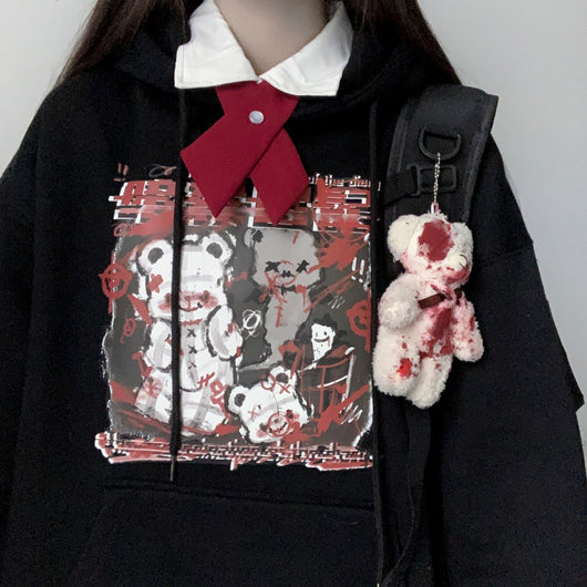 Suéter Holgado de Terciopelo Grueso con Estampado Oscuro Japonés para Mujer - Image 2