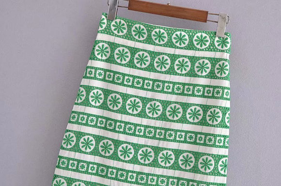 Falda Midi Talle Alto Reductora con Bordados