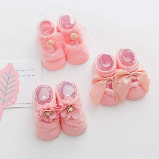 3 Pares de Calcetines con Moño de Encaje y Perforaciones