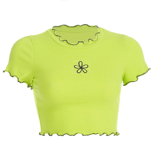 Playera Crop Top con Bordado Floral