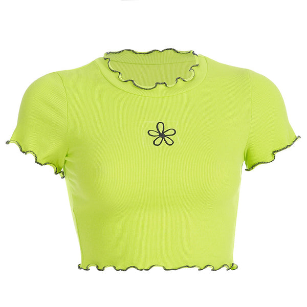 Playera Crop Top con Bordado Floral