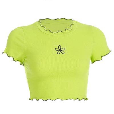 Playera Crop Top con Bordado Floral