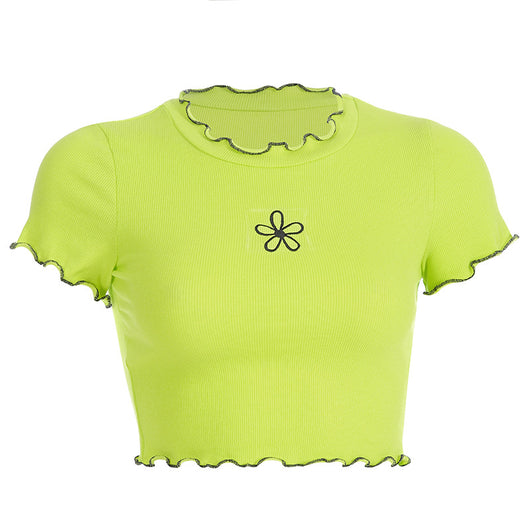 Playera Crop Top con Bordado Floral