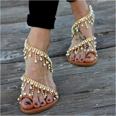 Sandalias Planas para Mujer con Perlas y Cuentas - Cómodas y Elegantes - Image 4