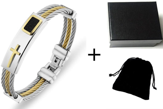 Pulsera Hombre 3 Filas Acero Inoxidable Cadena Cruz Punk Christian - Image 6
