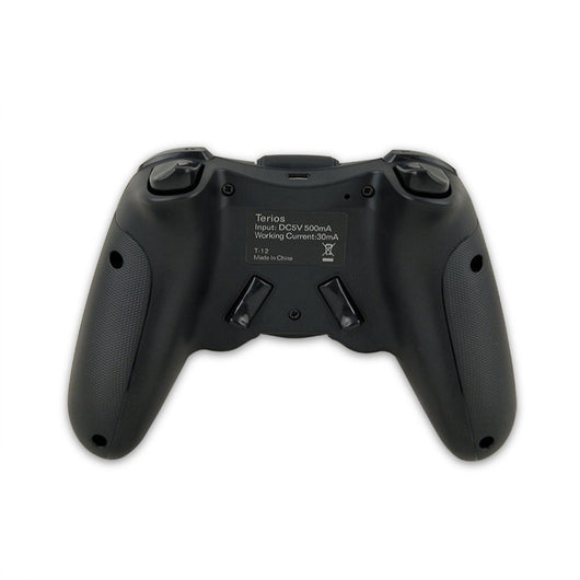 Black mobile wireless Bluetooth game controller with a built-in phone clip, dual analog sticks, and colored face buttons. - Image 2