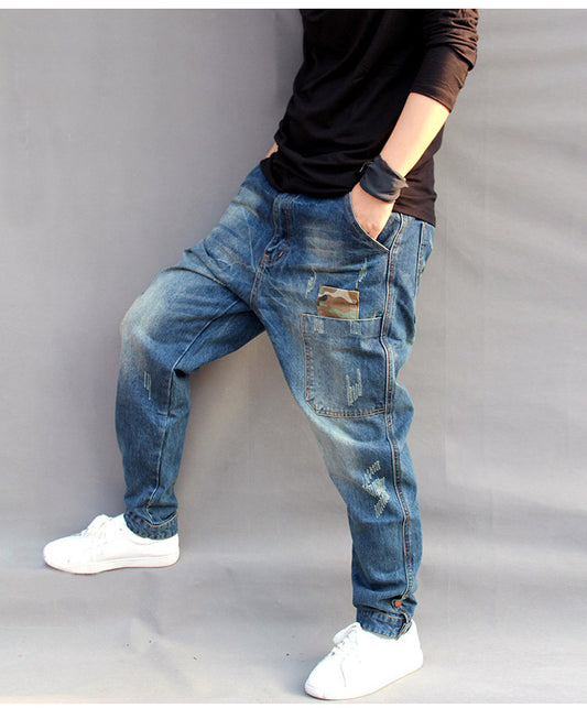 Pantalones Casuales Holgados con Múltiples Bolsillos - Jeans Lavados Talla Grande