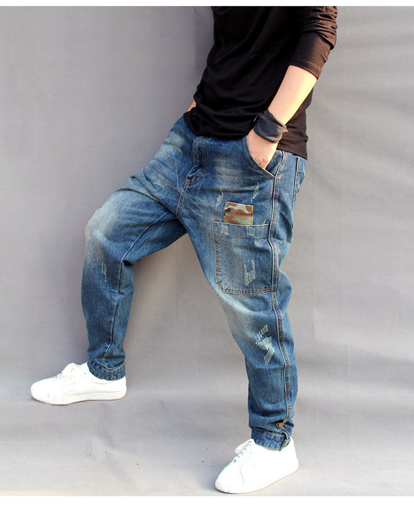 Pantalones Casuales Holgados con Múltiples Bolsillos - Jeans Lavados Talla Grande