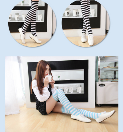 Calcetines Muslos Altos Japoneses a Rayas para Mujer - Image 13