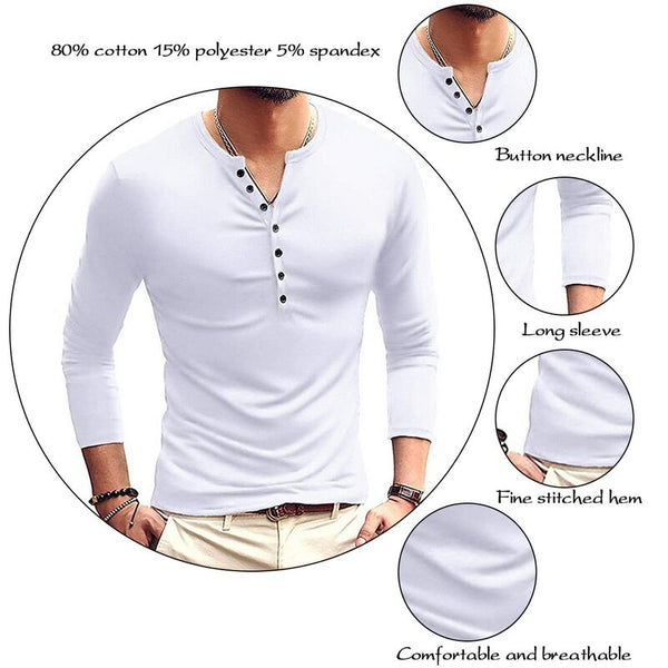 Camiseta Manga Larga Slim Fit Coreana con Bolsillos Tipo Concha para Hombre