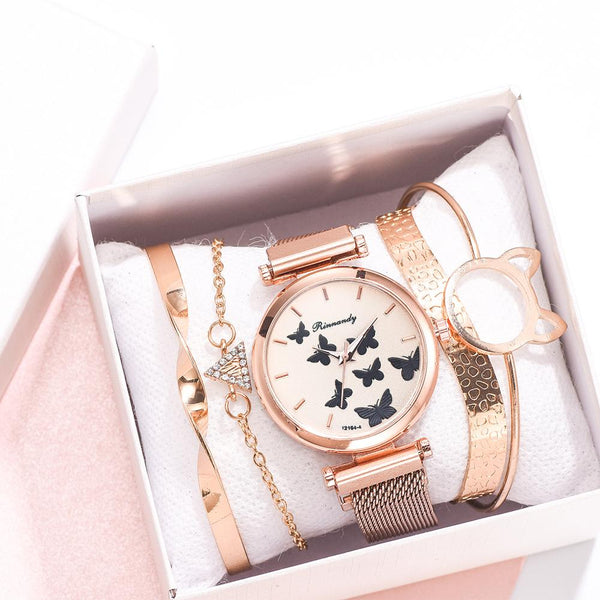 Set de Reloj de Cuarzo con Esfera de Mariposa