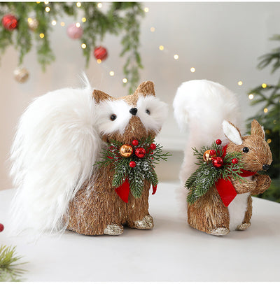 Adornos Navideños de Paja - Alce y Ardilla para Decoración Escénica - Image 11