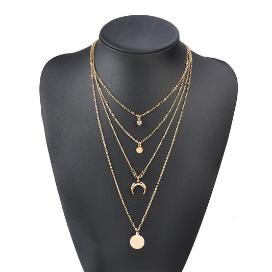 Collar Multicapa de Estilo Étnico Retro con Luna y Discos de Aleación - Image 2