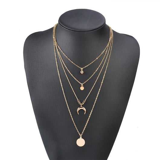 Collar Multicapa de Estilo Étnico Retro con Luna y Discos de Aleación - Image 2