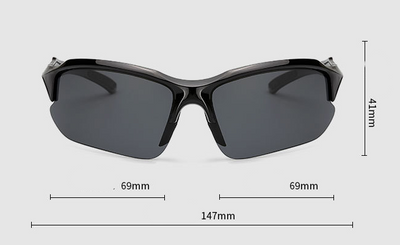Black sports sunglasses with blue polarized lenses, shown from a front view and a three-quarter side view. - Image 6