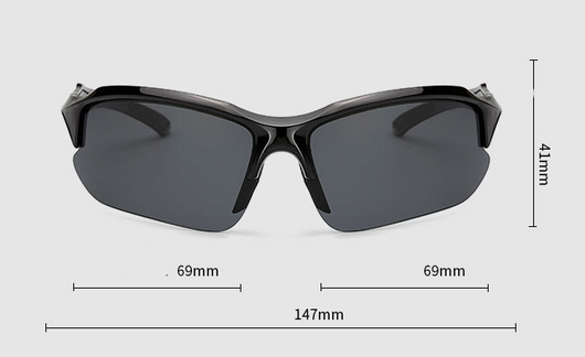Black sports sunglasses with blue polarized lenses, shown from a front view and a three-quarter side view. - Image 6