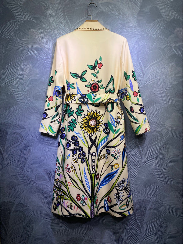 Abrigo Trench Midi con Estampado de Cuentas en Solapa
