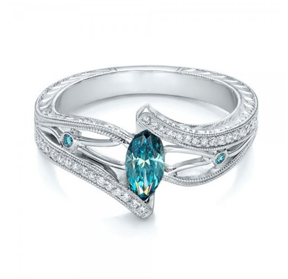 Anillo de Compromiso de Topacio Aguamarina Lujo Europeo Americano
