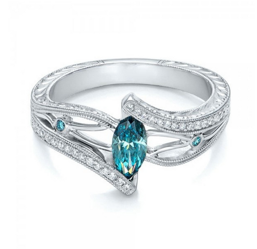 Anillo de Compromiso de Topacio Aguamarina Lujo Europeo Americano